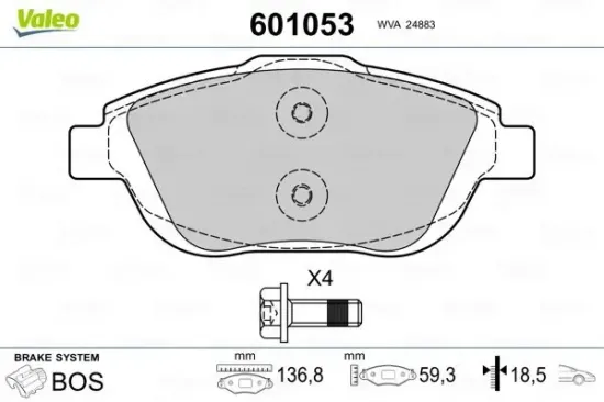 Bremsbelagsatz, Scheibenbremse VALEO 601053 Bild Bremsbelagsatz, Scheibenbremse VALEO 601053