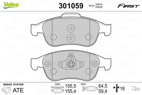 Bremsbelagsatz, Scheibenbremse VALEO 301059