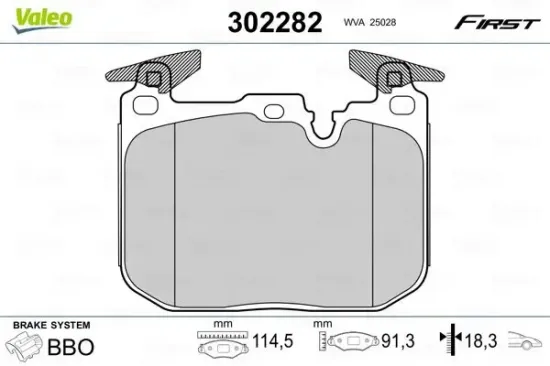 Bremsbelagsatz, Scheibenbremse Vorderachse VALEO 302282 Bild Bremsbelagsatz, Scheibenbremse Vorderachse VALEO 302282