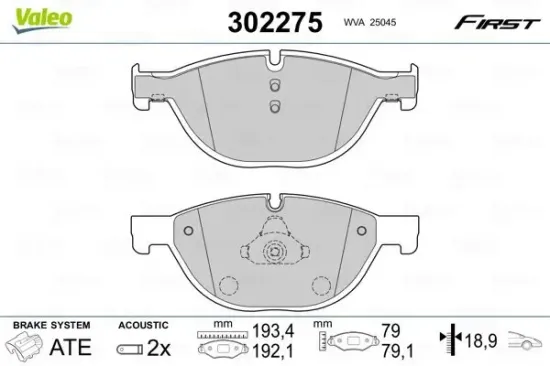 Bremsbelagsatz, Scheibenbremse Vorderachse VALEO 302275 Bild Bremsbelagsatz, Scheibenbremse Vorderachse VALEO 302275