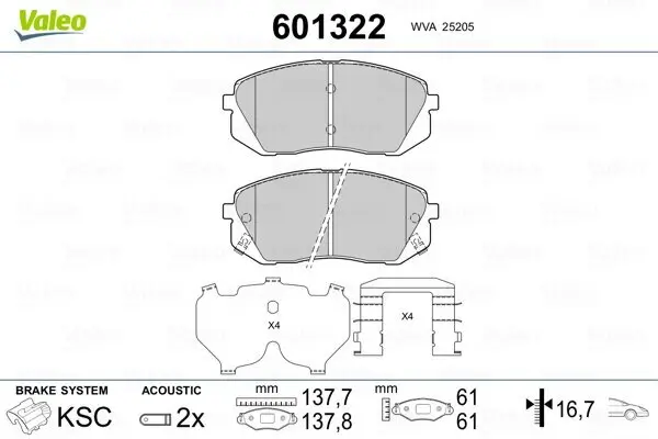 Bremsbelagsatz, Scheibenbremse Vorderachse VALEO 601322