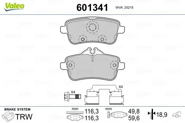 Bremsbelagsatz, Scheibenbremse VALEO 601341