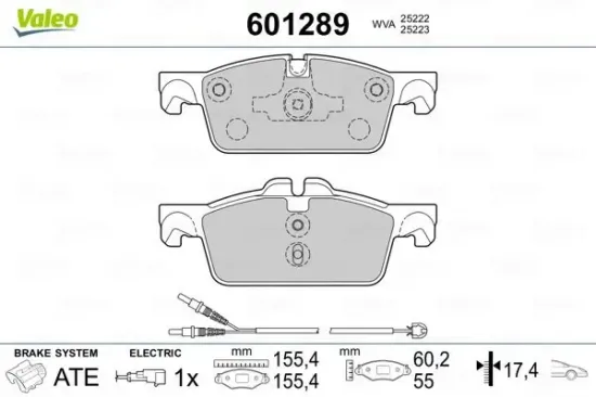 Bremsbelagsatz, Scheibenbremse Vorderachse VALEO 601289 Bild Bremsbelagsatz, Scheibenbremse Vorderachse VALEO 601289