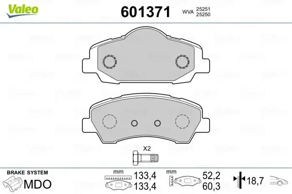 Bremsbelagsatz, Scheibenbremse Vorderachse VALEO 601371