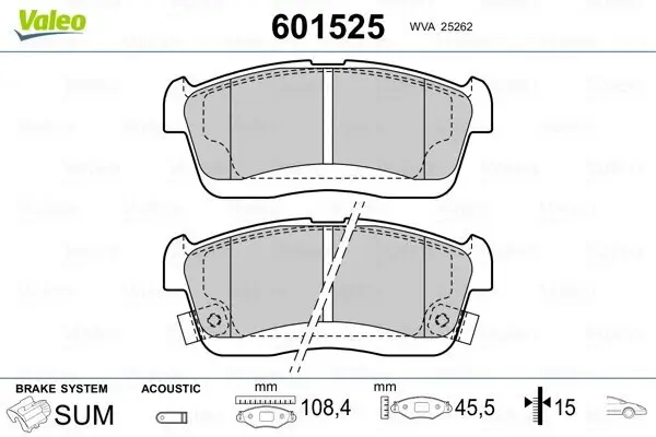 Bremsbelagsatz, Scheibenbremse Vorderachse VALEO 601525