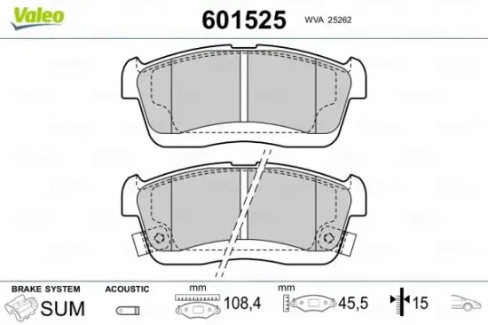 Bremsbelagsatz, Scheibenbremse Vorderachse VALEO 601525 Bild Bremsbelagsatz, Scheibenbremse Vorderachse VALEO 601525
