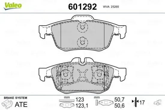 Bremsbelagsatz, Scheibenbremse Hinterachse VALEO 601292 Bild Bremsbelagsatz, Scheibenbremse Hinterachse VALEO 601292