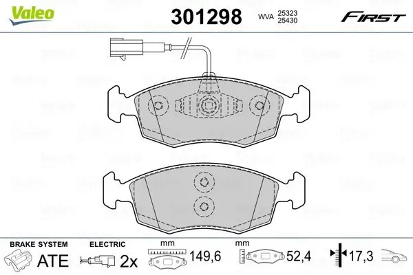 Bremsbelagsatz, Scheibenbremse Vorderachse VALEO 301298