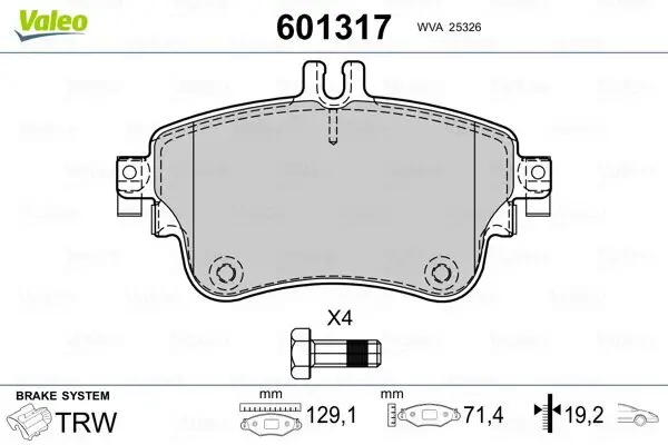 Bremsbelagsatz, Scheibenbremse VALEO 601317