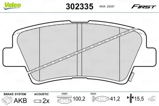 Bremsbelagsatz, Scheibenbremse Hinterachse VALEO 302335 Bild Bremsbelagsatz, Scheibenbremse Hinterachse VALEO 302335