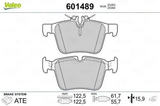 Bremsbelagsatz, Scheibenbremse Hinterachse VALEO 601489 Bild Bremsbelagsatz, Scheibenbremse Hinterachse VALEO 601489