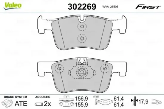 Bremsbelagsatz, Scheibenbremse Vorderachse VALEO 302269 Bild Bremsbelagsatz, Scheibenbremse Vorderachse VALEO 302269