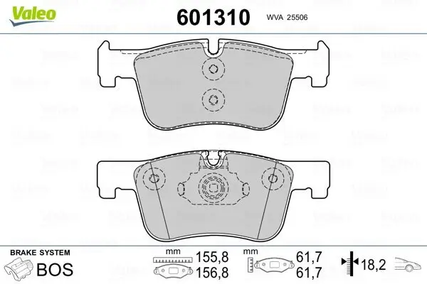 Bremsbelagsatz, Scheibenbremse Vorderachse VALEO 601310