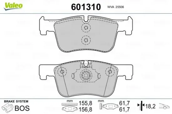 Bremsbelagsatz, Scheibenbremse Vorderachse VALEO 601310 Bild Bremsbelagsatz, Scheibenbremse Vorderachse VALEO 601310