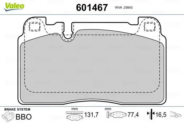 Bremsbelagsatz, Scheibenbremse VALEO 601467