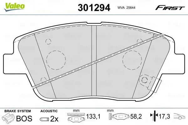Bremsbelagsatz, Scheibenbremse Vorderachse VALEO 301294