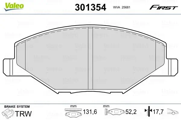Bremsbelagsatz, Scheibenbremse Vorderachse VALEO 301354