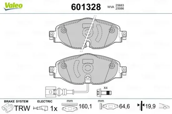 Bremsbelagsatz, Scheibenbremse VALEO 601328 Bild Bremsbelagsatz, Scheibenbremse VALEO 601328