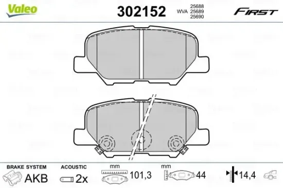 Bremsbelagsatz, Scheibenbremse Hinterachse VALEO 302152 Bild Bremsbelagsatz, Scheibenbremse Hinterachse VALEO 302152