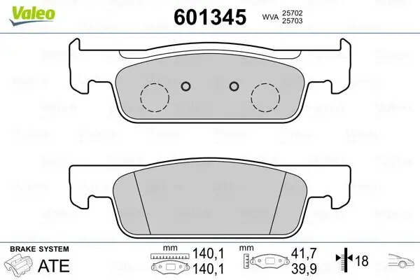 Bremsbelagsatz, Scheibenbremse Vorderachse VALEO 601345