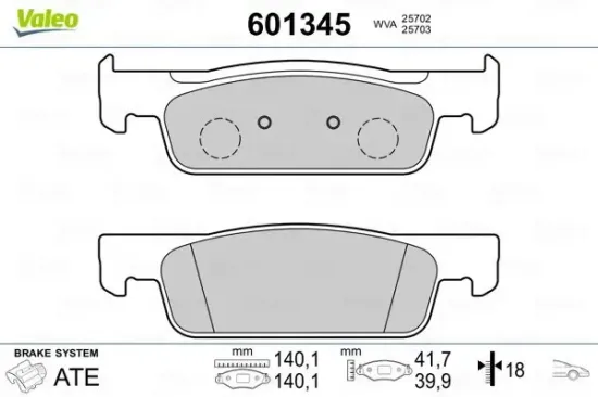 Bremsbelagsatz, Scheibenbremse Vorderachse VALEO 601345 Bild Bremsbelagsatz, Scheibenbremse Vorderachse VALEO 601345