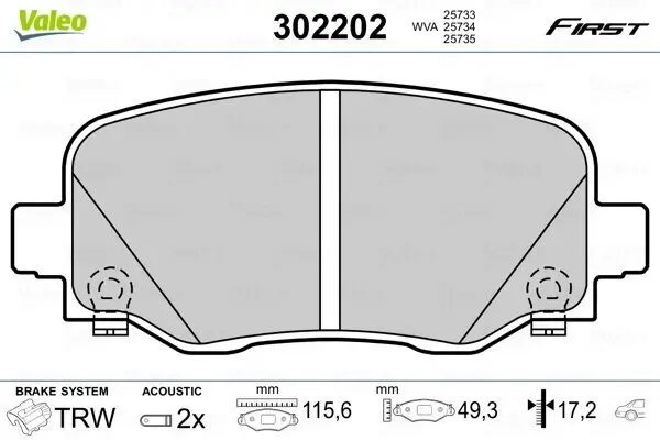 Bremsbelagsatz, Scheibenbremse VALEO 302202