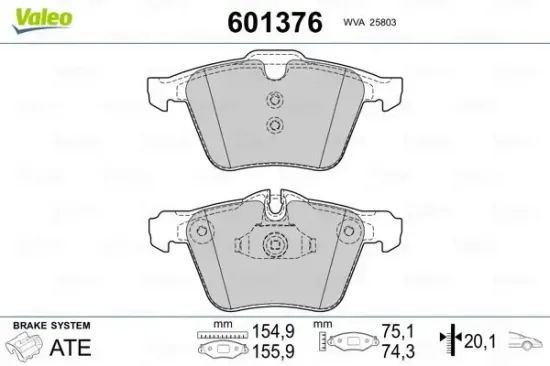 Bremsbelagsatz, Scheibenbremse VALEO 601376 Bild Bremsbelagsatz, Scheibenbremse VALEO 601376