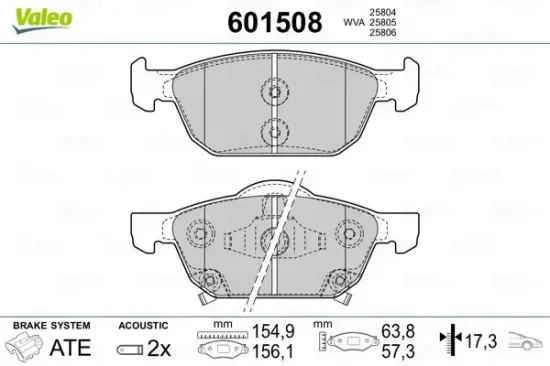 Bremsbelagsatz, Scheibenbremse VALEO 601508 Bild Bremsbelagsatz, Scheibenbremse VALEO 601508