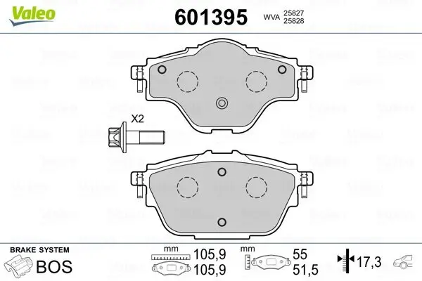 Bremsbelagsatz, Scheibenbremse Hinterachse VALEO 601395
