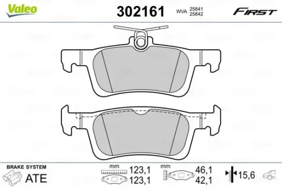 Bremsbelagsatz, Scheibenbremse Hinterachse VALEO 302161 Bild Bremsbelagsatz, Scheibenbremse Hinterachse VALEO 302161