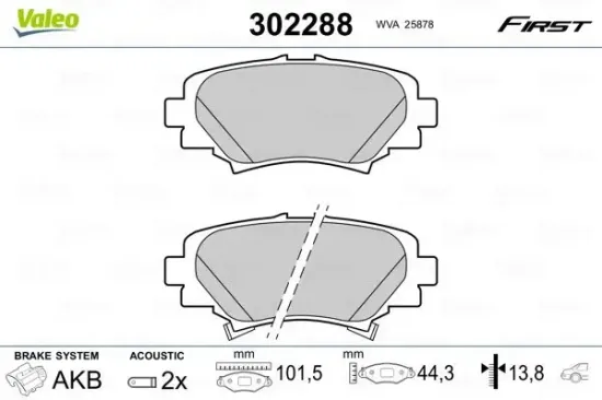 Bremsbelagsatz, Scheibenbremse Hinterachse VALEO 302288 Bild Bremsbelagsatz, Scheibenbremse Hinterachse VALEO 302288