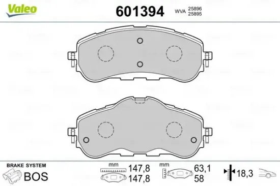 Bremsbelagsatz, Scheibenbremse VALEO 601394 Bild Bremsbelagsatz, Scheibenbremse VALEO 601394