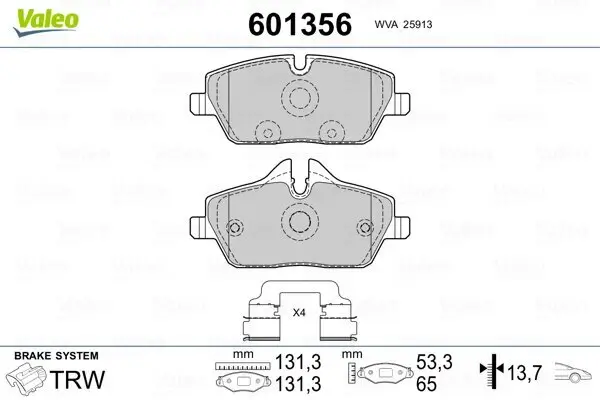 Bremsbelagsatz, Scheibenbremse Vorderachse VALEO 601356