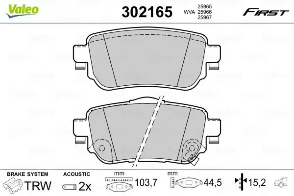 Bremsbelagsatz, Scheibenbremse Hinterachse VALEO 302165