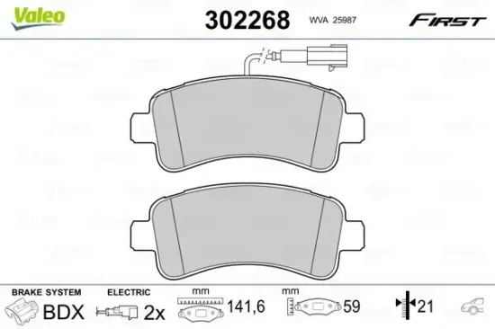 Bremsbelagsatz, Scheibenbremse Hinterachse VALEO 302268 Bild Bremsbelagsatz, Scheibenbremse Hinterachse VALEO 302268
