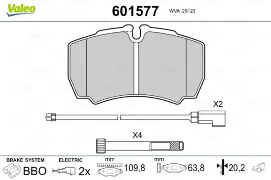 Bremsbelagsatz, Scheibenbremse Hinterachse VALEO 601577 Bild Bremsbelagsatz, Scheibenbremse Hinterachse VALEO 601577