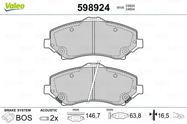 Bremsbelagsatz, Scheibenbremse VALEO 598924