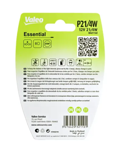 Glühlampe, Brems-/Schlusslicht 12 V 21/4 W P21/4W VALEO 032110 Bild Glühlampe, Brems-/Schlusslicht 12 V 21/4 W P21/4W VALEO 032110