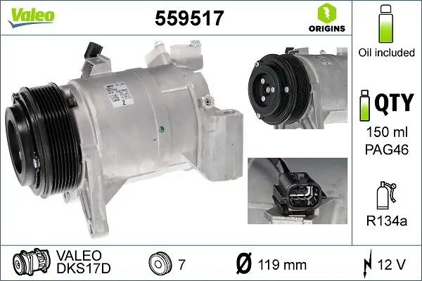 Kompressor, Klimaanlage 12 V VALEO 559517