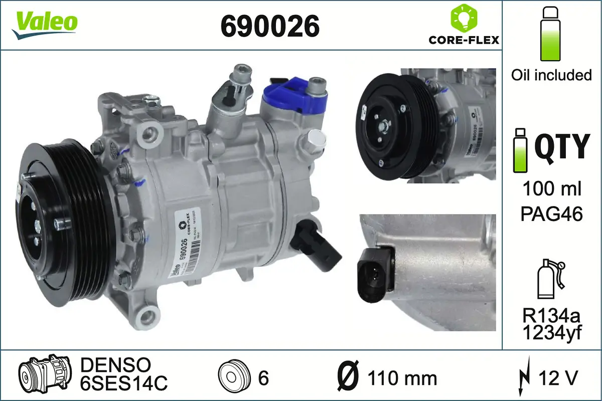Kompressor, Klimaanlage 12 V VALEO 690026
