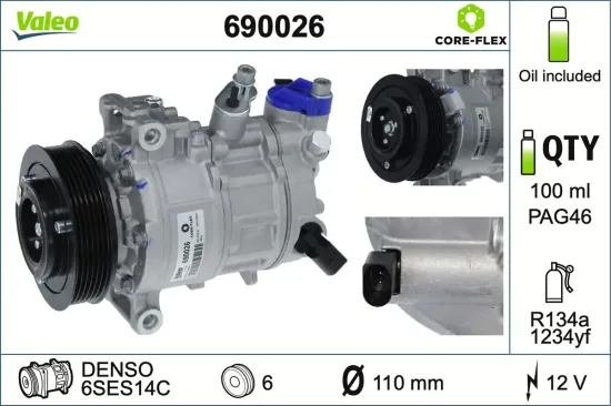 Kompressor, Klimaanlage 12 V VALEO 690026 Bild Kompressor, Klimaanlage 12 V VALEO 690026