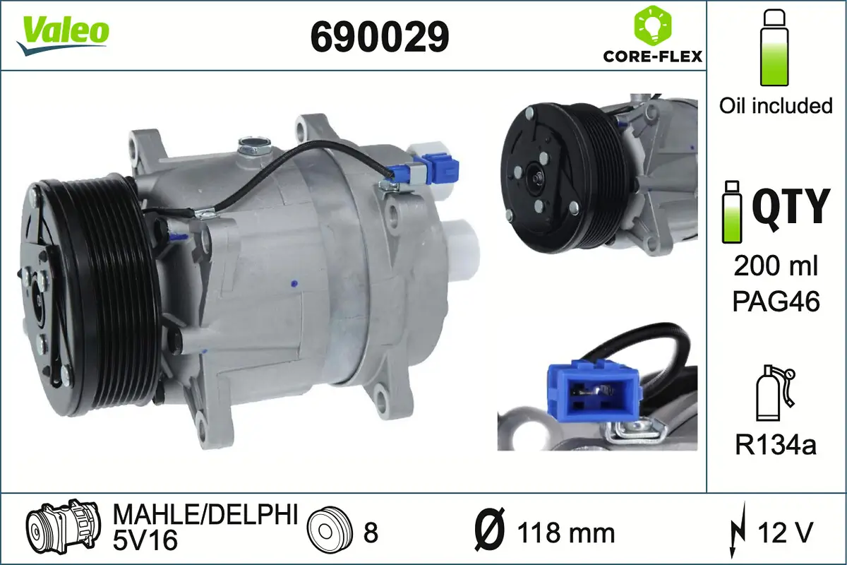 Kompressor, Klimaanlage 12 V VALEO 690029