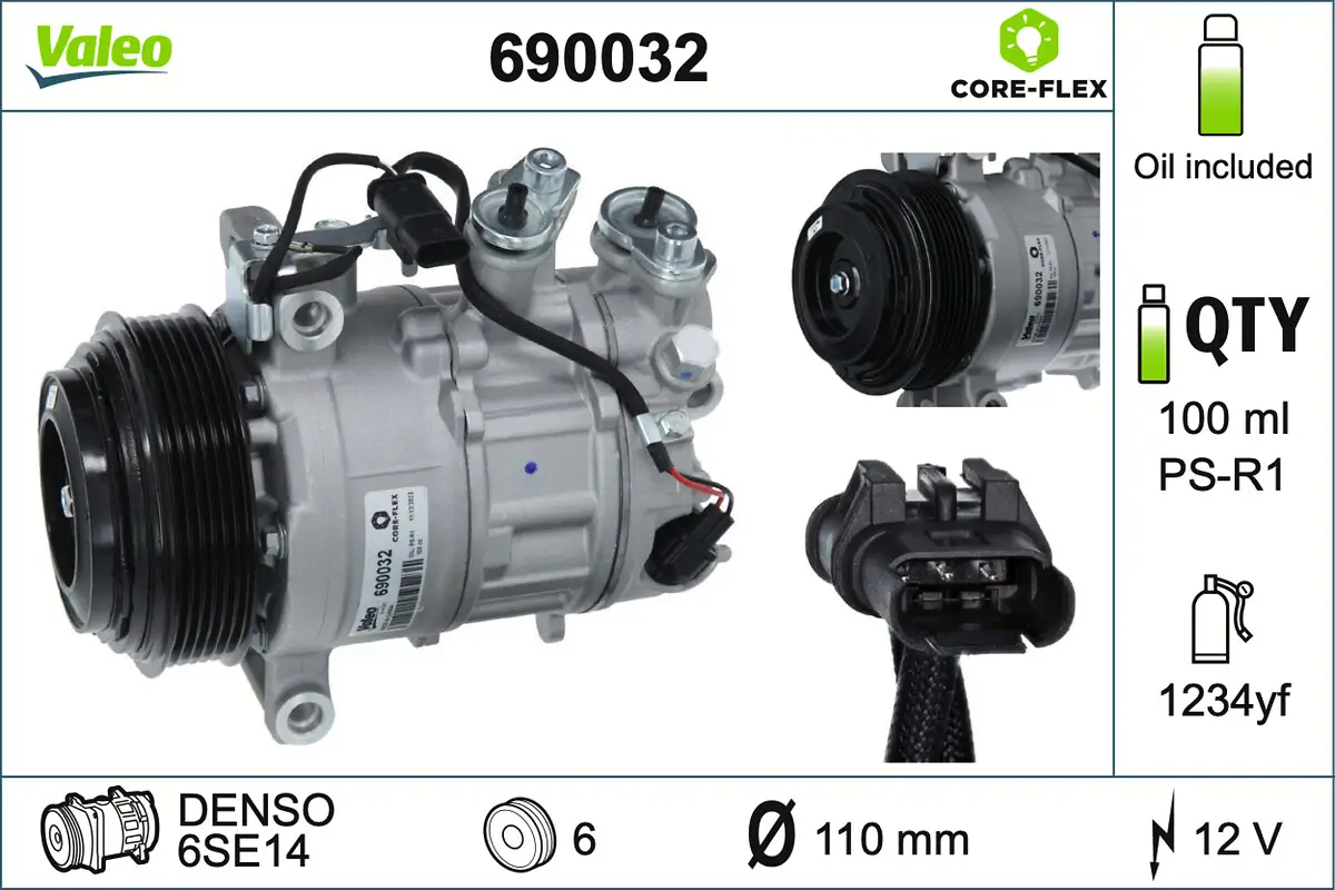 Kompressor, Klimaanlage 12 V VALEO 690032