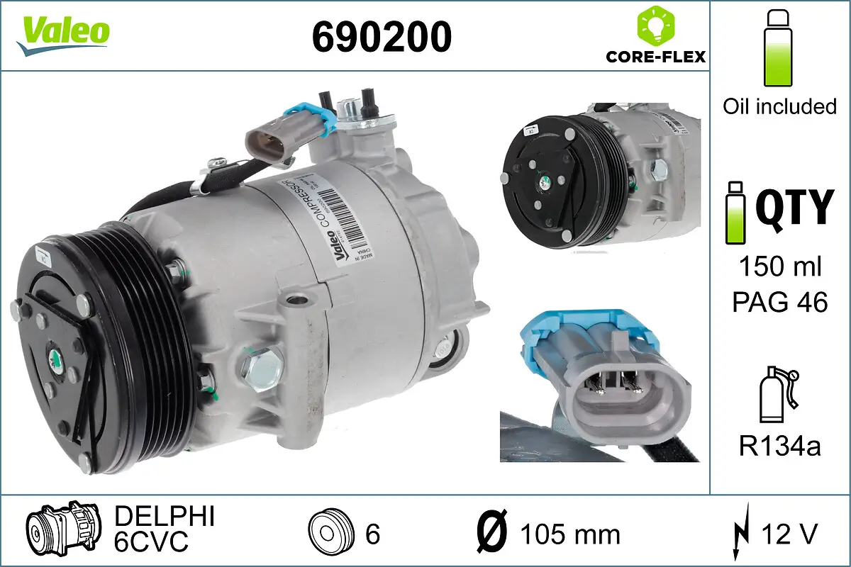 Kompressor, Klimaanlage 12 V VALEO 690200