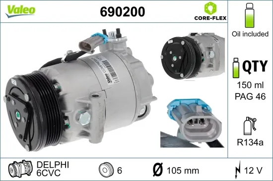 Kompressor, Klimaanlage 12 V VALEO 690200 Bild Kompressor, Klimaanlage 12 V VALEO 690200