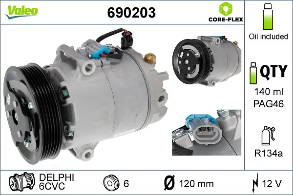 Kompressor, Klimaanlage 12 V VALEO 690203