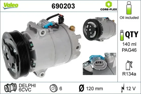 Kompressor, Klimaanlage 12 V VALEO 690203 Bild Kompressor, Klimaanlage 12 V VALEO 690203
