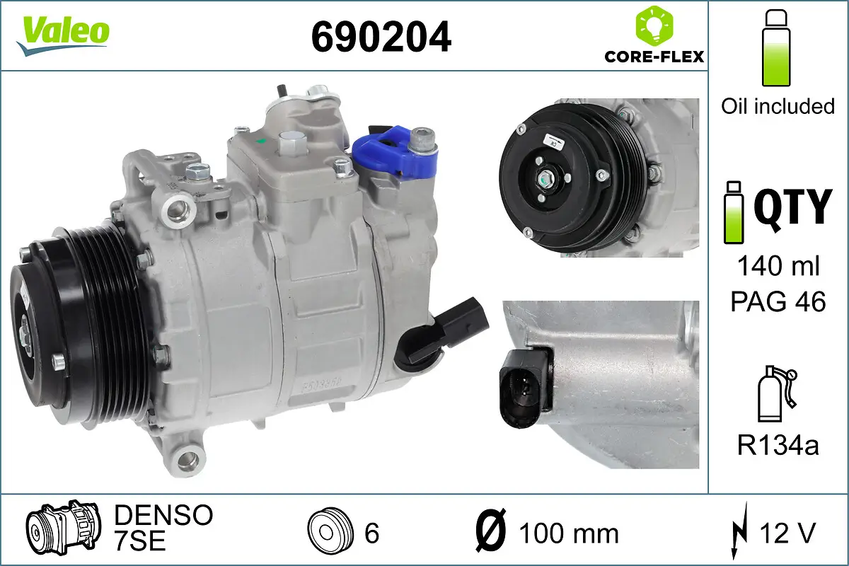 Kompressor, Klimaanlage 12 V VALEO 690204