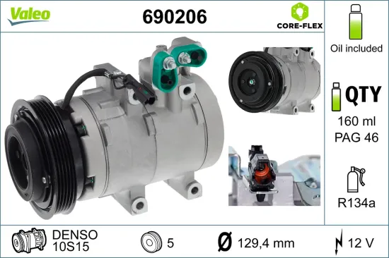 Kompressor, Klimaanlage 12 V VALEO 690206 Bild Kompressor, Klimaanlage 12 V VALEO 690206