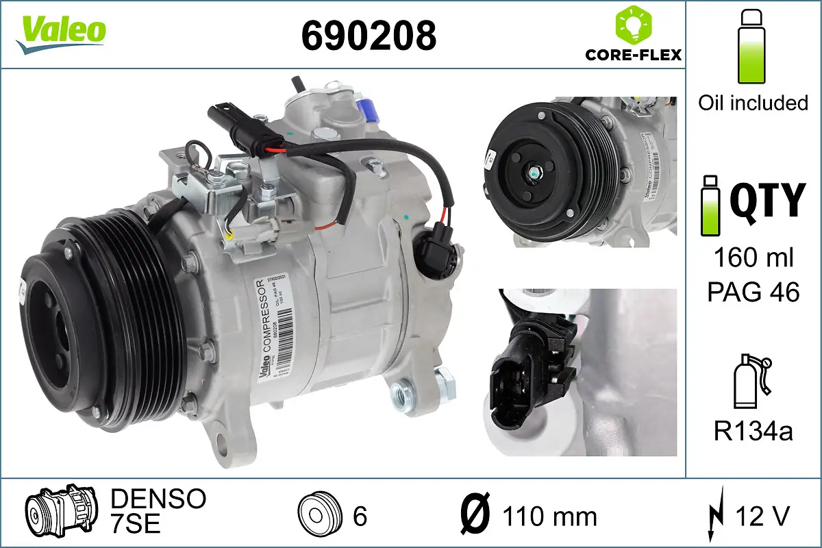 Kompressor, Klimaanlage 12 V VALEO 690208